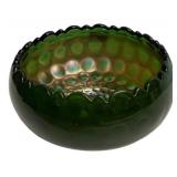 Green Carnival Glass Coin Dot Bowl