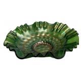 Green Carnival Glass Hobnail Bowl