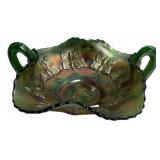 Green Carnival Glass Butterfly Bowl