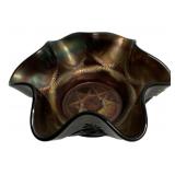 Carnival Glass Ruffled Bowl Star Pattern