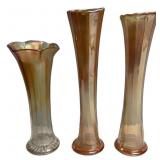 Marigold Carnival Glass Vases Set of 3