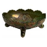 Carnival Glass Footed Bowl Green
