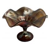 Iridescent Art Glass Ruffled Compote