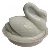 White Milk Glass Swan Covered Dish