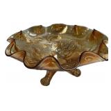 Carnival Glass Ruffled Footed Bowl