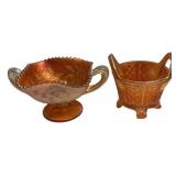 Marigold Carnival Glass Basket Pair