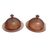 Pink Depression Glass Butter Dishes Pair