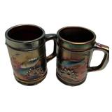 Carnival Glass Fish Motif Mugs Pair