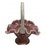 Fenton Iridescent Glass Basket Pink