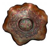Carnival Glass Ruffled Bowl Scroll