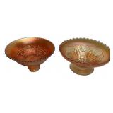 Marigold Carnival Glass Footed Bowls