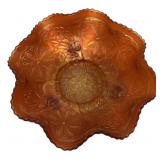 Marigold Carnival Glass Ruffled Bowl