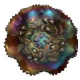 Carnival Glass Strawberry Ruffled Bowl