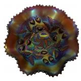 Carnival Glass Ruffled Bowl Acorn Oak