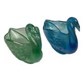 Pair of Colored Glass Swan Dishes