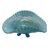 Blue Opalescent Glass Ruffled Bowl