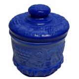 Cobalt Blue Milk Glass Covered Jar