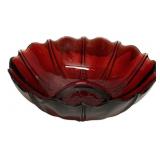 Ruby Red Glass Scalloped Serving Bowl