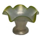 Iridescent Art Glass Ruffled Rim Vase