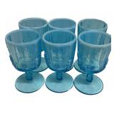 Blue Opaline Glass Goblets Set of 6