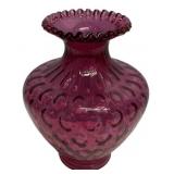 Cranberry Glass Thumbprint Ruffled Vase