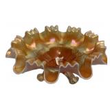 Carnival Glass Ruffled Footed Bowl