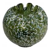 Green Spatter Glass Rose Bowl Vase