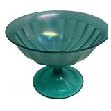 Green Iridescent Glass Footed Compote