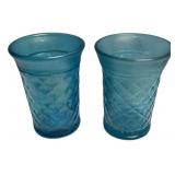 Pair Blue Diamond Pattern Glass Vases