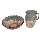 Pink Depression Glass Bowl & Pitcher