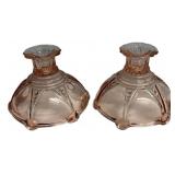 Pink Depression Glass Candleholders Pair