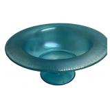 Blue Iridescent Art Glass Footed Bowl
