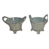Pressed Glass Basketweave Creamer & Sugar
