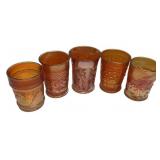 Marigold Carnival Glass Tumblers Set 5