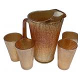 Carnival Glass Pitcher & 4 Tumblers Set