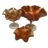 Marigold Carnival Glass Ruffled Bowls