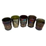 5 Carnival Glass Tumblers Assorted