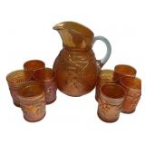 Carnival Glass Pitcher & 8 Tumblers Set