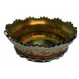 Carnival Glass Grape & Leaf Bowl