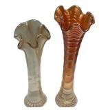 Pair Carnival Glass Swing Vases