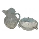 Cut Crystal Pitcher and Footed Bowl Set