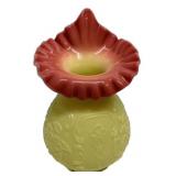 Victorian Satin Glass Vase Ruffled Rim