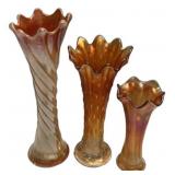 Carnival Glass Swung Vases Set of 3