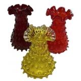 Hobnail Glass Ruffled Vases Set of 3