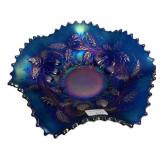 Carnival Glass Ruffled Bowl Acorn Leaf