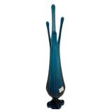 Teal Art Glass Finger/Five Prong Vase