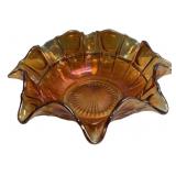 Amber Carnival Glass Ruffled Bowl