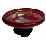 Red Iridescent Art Glass Footed Bowl