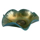 Iridescent Art Glass Ruffled Bowl