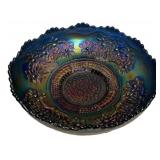 Carnival Glass Floral Bowl Sawtooth Rim